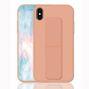 For iPhone XS Max Shockproof PC + TPU Protective Case with Wristband & Holder(Rose Gold)