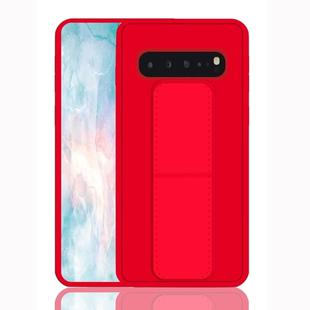 For Galaxy S10+ Shockproof PC + TPU Protective Case with Wristband & Holder(Red)