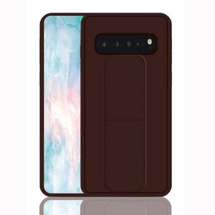 For Galaxy S10+ Shockproof PC + TPU Protective Case with Wristband & Holder(Coffee)