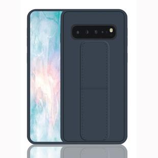 For Galaxy S10+ Shockproof PC + TPU Protective Case with Wristband & Holder(Dark Blue)