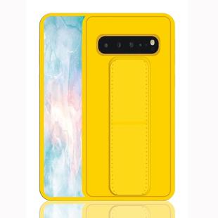 For Galaxy S10e Shockproof PC + TPU Protective Case with Wristband & Holder(Yellow)