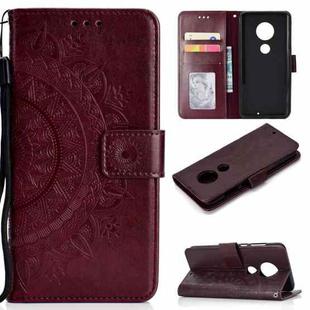 For Motorola Moto G7 Totem Flower Embossed Horizontal Flip TPU + PU Leather Case with Holder & Card Slots & Wallet(Brown)