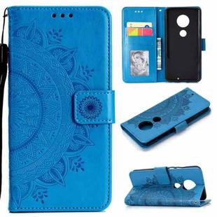 For Motorola Moto G7 Totem Flower Embossed Horizontal Flip TPU + PU Leather Case with Holder & Card Slots & Wallet(Blue)