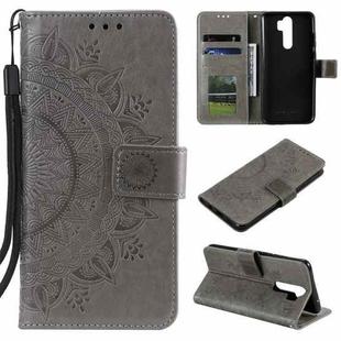 For Xiaomi Redmi 9 Totem Flower Embossed Horizontal Flip TPU + PU Leather Case with Holder & Card Slots & Wallet(Grey)