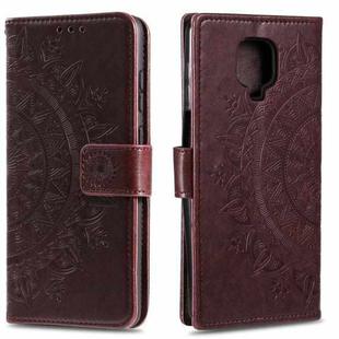 For Xiaomi Redmi Note 9 Pro Totem Flower Embossed Horizontal Flip TPU + PU Leather Case with Holder & Card Slots & Wallet(Brown)