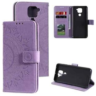 For Xiaomi Redmi Note 9 Totem Flower Embossed Horizontal Flip TPU + PU Leather Case with Holder & Card Slots & Wallet(Purple)