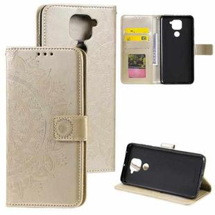 For Xiaomi Redmi Note 9 Totem Flower Embossed Horizontal Flip TPU + PU Leather Case with Holder & Card Slots & Wallet(Gold)