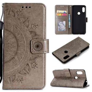 For Xiaomi Redmi Note 7 Totem Flower Embossed Horizontal Flip TPU + PU Leather Case with Holder & Card Slots & Wallet(Grey)