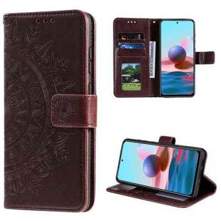 For Xiaomi Redmi Note 10 4G Totem Flower Embossed Horizontal Flip TPU + PU Leather Case with Holder & Card Slots & Wallet(Brown)