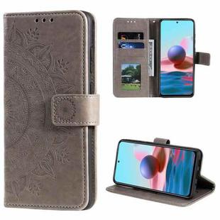 For Xiaomi Redmi Note 10 4G Totem Flower Embossed Horizontal Flip TPU + PU Leather Case with Holder & Card Slots & Wallet(Grey)