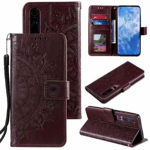 For Xiaomi Mi 10 5G Totem Flower Embossed Horizontal Flip TPU + PU Leather Case with Holder & Card Slots & Wallet(Brown)