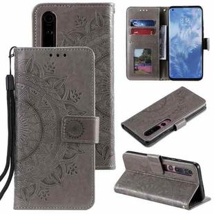 For Xiaomi Mi 10 5G Totem Flower Embossed Horizontal Flip TPU + PU Leather Case with Holder & Card Slots & Wallet(Grey)