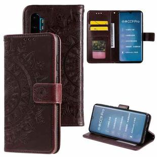 For Xiaomi Mi Note 10 Totem Flower Embossed Horizontal Flip TPU + PU Leather Case with Holder & Card Slots & Wallet(Brown)