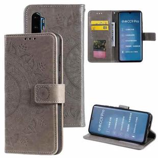 For Xiaomi Mi Note 10 Totem Flower Embossed Horizontal Flip TPU + PU Leather Case with Holder & Card Slots & Wallet(Grey)