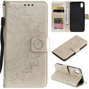 For Xiaomi Redmi 7A Totem Flower Embossed Horizontal Flip TPU + PU Leather Case with Holder & Card Slots & Wallet(Gold)
