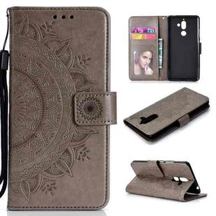For Nokia 7 Plus Totem Flower Embossed Horizontal Flip TPU + PU Leather Case with Holder & Card Slots & Wallet(Gray)