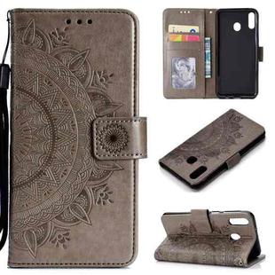 For OPPO A8 Totem Flower Embossed Horizontal Flip TPU + PU Leather Case with Holder & Card Slots & Wallet(Gray)