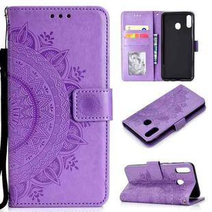 For OPPO A8 Totem Flower Embossed Horizontal Flip TPU + PU Leather Case with Holder & Card Slots & Wallet(Purple)