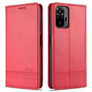 For Xiaomi Redmi Note 10 Pro AZNS Magnetic Calf Texture Horizontal Flip Leather Case with Card Slots & Holder & Wallet(Red)