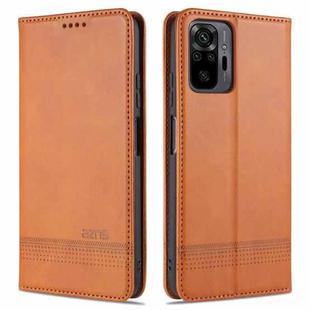For Xiaomi Redmi Note 10 Pro Max AZNS Magnetic Calf Texture Horizontal Flip Leather Case with Card Slots & Holder & Wallet(Light Brown)