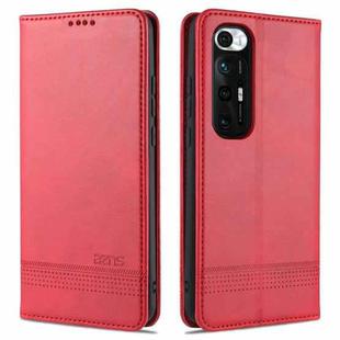 For Xiaomi Mi 10S AZNS Magnetic Calf Texture Horizontal Flip Leather Case with Card Slots & Holder & Wallet(Red)
