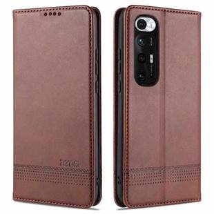 For Xiaomi Mi 10S AZNS Magnetic Calf Texture Horizontal Flip Leather Case with Card Slots & Holder & Wallet(Dark Brown)