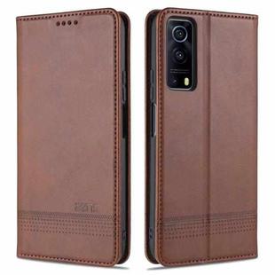 For vivo Y72 5G AZNS Magnetic Calf Texture Horizontal Flip Leather Case with Card Slots & Holder & Wallet(Dark Brown)