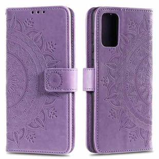 For Samsung Galaxy A02s Totem Flower Embossed Horizontal Flip TPU + PU Leather Case with Holder & Card Slots & Wallet(Purple)