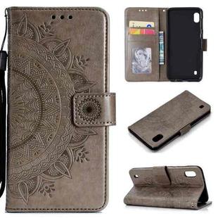For Samsung Galaxy A10 Totem Flower Embossed Horizontal Flip TPU + PU Leather Case with Holder & Card Slots & Wallet(Gray)