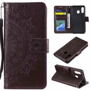 For Samsung Galaxy A20e Totem Flower Embossed Horizontal Flip TPU + PU Leather Case with Holder & Card Slots & Wallet(Brown)