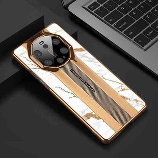 For Huawei Mate 40 RS Porsche Design GKK Electroplating Painted Glass Case(Gold Line White)