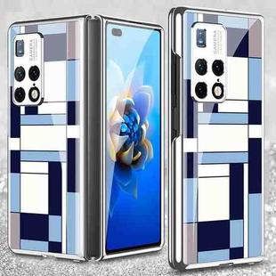 For Huawei Mate X2 GKK Electroplating Painted Glass Phone Case(Blue White Grid)