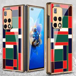 For Huawei Mate X2 GKK Electroplating Painted Glass Phone Case(Red Green Grid)