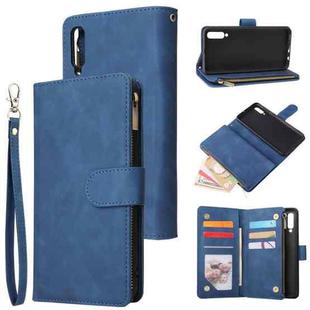 For Galaxy A50 Multifunctional Retro Frosted Horizontal Flip Leather Case with Card Slot & Holder & Zipper Wallet & Photo Frame & Lanyard(Blue)
