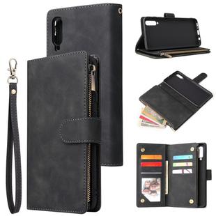 For Galaxy A70 Multifunctional Retro Frosted Horizontal Flip Leather Case with Card Slot & Holder & Zipper Wallet & Photo Frame & Lanyard(Black)