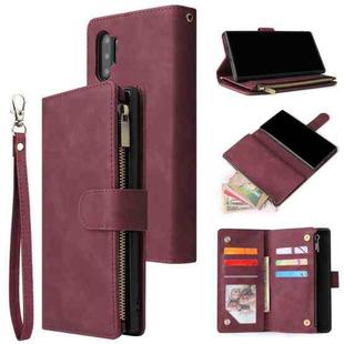 For Galaxy Note 10+ Multifunctional Retro Frosted Horizontal Flip Leather Case with Card Slot & Holder & Zipper Wallet & Photo Frame & Lanyard(Red Wine)