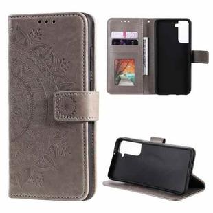 For Samsung Galaxy S21 5G Totem Flower Embossed Horizontal Flip TPU + PU Leather Case with Holder & Card Slots & Wallet(Grey)