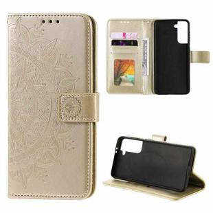 For Samsung Galaxy S21 5G Totem Flower Embossed Horizontal Flip TPU + PU Leather Case with Holder & Card Slots & Wallet(Gold)