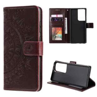 For Samsung Galaxy S21 Ultra 5G Totem Flower Embossed Horizontal Flip TPU + PU Leather Case with Holder & Card Slots & Wallet(Brown)