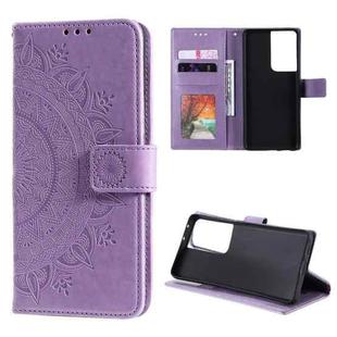 For Samsung Galaxy S21 Ultra 5G Totem Flower Embossed Horizontal Flip TPU + PU Leather Case with Holder & Card Slots & Wallet(Purple)