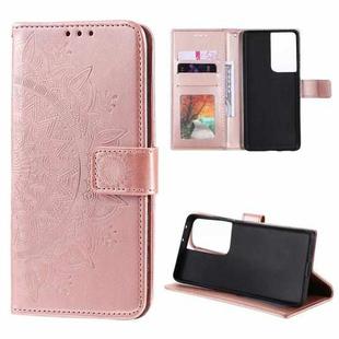 For Samsung Galaxy S21 Ultra 5G Totem Flower Embossed Horizontal Flip TPU + PU Leather Case with Holder & Card Slots & Wallet(Rose Gold)