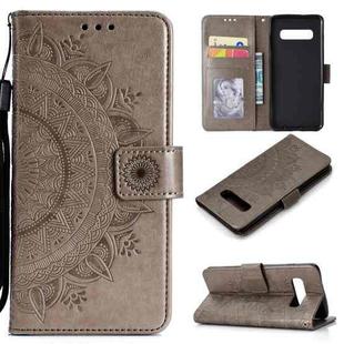 For Samsung Galaxy S10 Totem Flower Embossed Horizontal Flip TPU + PU Leather Case with Holder & Card Slots & Wallet(Grey)