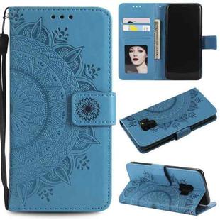 For Samsung Galaxy S9 Totem Flower Embossed Horizontal Flip TPU + PU Leather Case with Holder & Card Slots & Wallet(Blue)