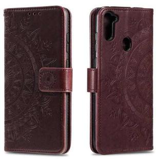 For Samsung Galaxy A11 Totem Flower Embossed Horizontal Flip TPU + PU Leather Case with Holder & Card Slots & Wallet(Brown)