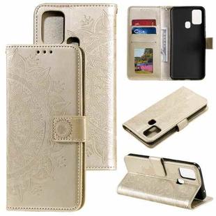 For Samsung Galaxy M21 Totem Flower Embossed Horizontal Flip TPU + PU Leather Case with Holder & Card Slots & Wallet(Gold)