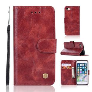 For iPhone 6 / 6s Retro Copper Buckle Crazy Horse Horizontal Flip PU Leather Case with Holder & Card Slots & Wallet & Lanyard(Wine red)