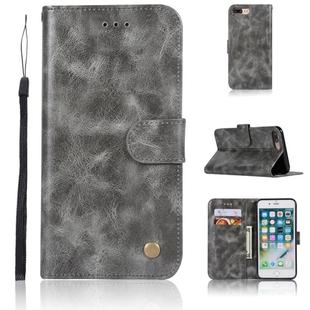 For iPhone 7 Plus / 8 Plus Retro Copper Buckle Crazy Horse Horizontal Flip PU Leather Case with Holder & Card Slots & Wallet & Lanyard(Gray)