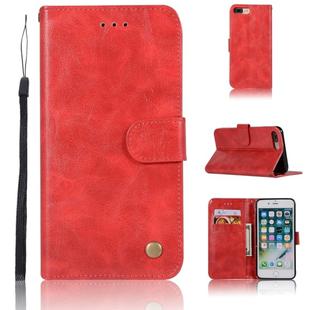 For iPhone 7 Plus / 8 Plus Retro Copper Buckle Crazy Horse Horizontal Flip PU Leather Case with Holder & Card Slots & Wallet & Lanyard(Red)