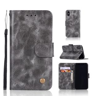 For iPhone X / XS Retro Copper Buckle Crazy Horse Horizontal Flip PU Leather Case with Holder & Card Slots & Wallet & Lanyard(Gray)