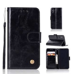 For iPhone X / XS Retro Copper Buckle Crazy Horse Horizontal Flip PU Leather Case with Holder & Card Slots & Wallet & Lanyard(Black)